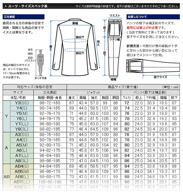 スーツサイズの選び方