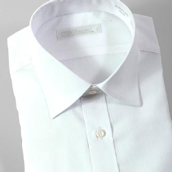 ワイシャツ 長袖／CYGNUS 形態安定・長袖ドレスシャツ・ワイドカラー・メンズ（ホワイト・シャドーストライプ）（まとめ割／1枚3600円・2枚6500円）