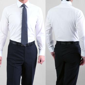 ワイシャツ 長袖／CYGNUS 形態安定・長袖ドレスシャツ・ワイドカラー・メンズ（ホワイト・シャドーストライプ）（まとめ割／1枚3600円・2枚6500円）