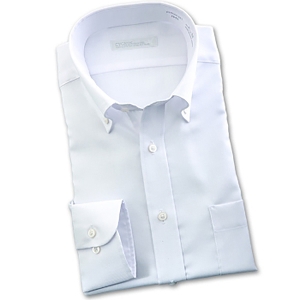 ワイシャツ 長袖／CYGNUS 形態安定・長袖ドレスシャツ・ボタンダウン・メンズ（ホワイト・無地）（まとめ割／1枚3600円・2枚6500円）