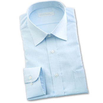 ワイシャツ 長袖／CYGNUS 形態安定・長袖ドレスシャツ・ワイドカラー・メンズ（ブルー・シャドーストライプ）（まとめ割／1枚3600円・2枚6500円）