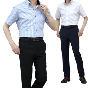 クールビズ ワイシャツ 半袖 a.v.v HOMME 形態安定 メンズ ボタンダウン ワイドカラー