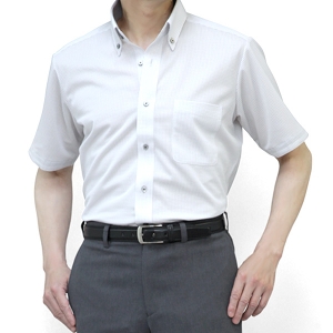大きいサイズ 半袖 ニットシャツ 完全ノーアイロン ストレッチ ワイシャツ KAZAC メンズ 夏  形態安定 吸湿速乾 衿消臭 ビジネスシャツ  ボタンダウン メンズ  yシャツ クールビズ  cool biz テレワーク 3L 4L 5L